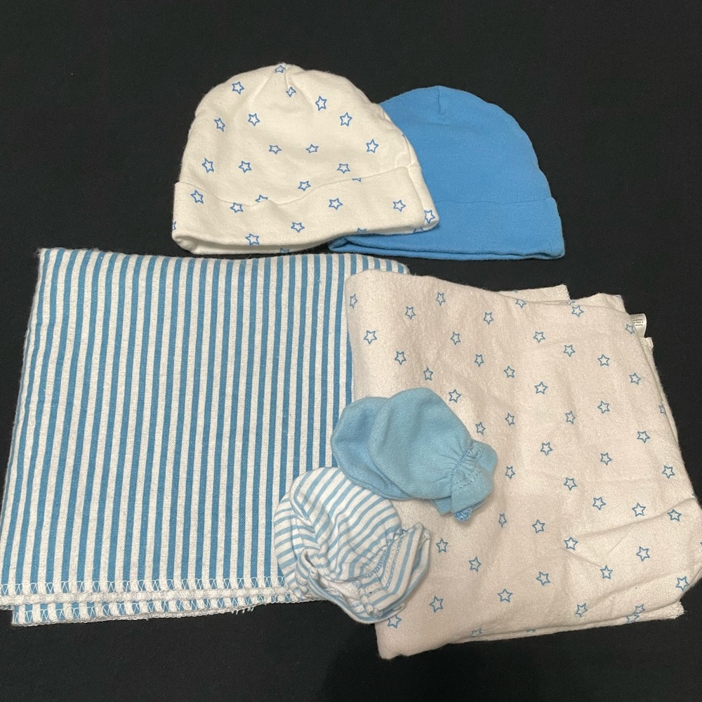 6pcs baby receiving blanket, hat, mitten set